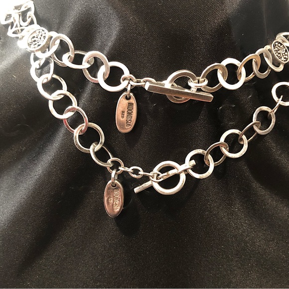 Two LOIS HILL Sterling Silver Round Link Granulated Station Toggle Necklaces - Picture 4 of 14